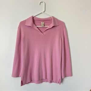 J Jill 100% Cotton Pink V-Neck Collared Sweater Size M